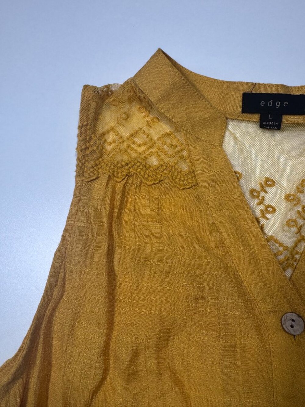 Edge Mustard Boho Lace Tie Front Sleeveless Blouse Top Large - Picture 3 of 11
